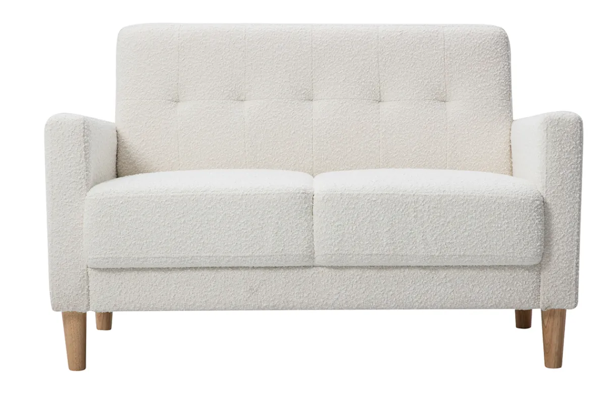 Miliboo Skandinavisches Sofa 2-Sitzer aus weißem Stoff mit Woll-Effekt und hellem Holz MOON* Design-sofas