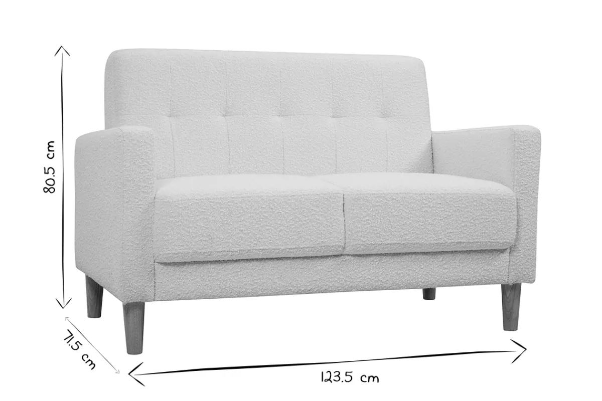 Miliboo Skandinavisches Sofa 2-Sitzer aus weißem Stoff mit Woll-Effekt und hellem Holz MOON* Design-sofas