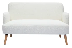 Miliboo Skandinavisches Sofa 2-Sitzer aus weißem Stoff mit Bouclé-Wolleffekt und hellem Holz ISKO* Design-sofas
