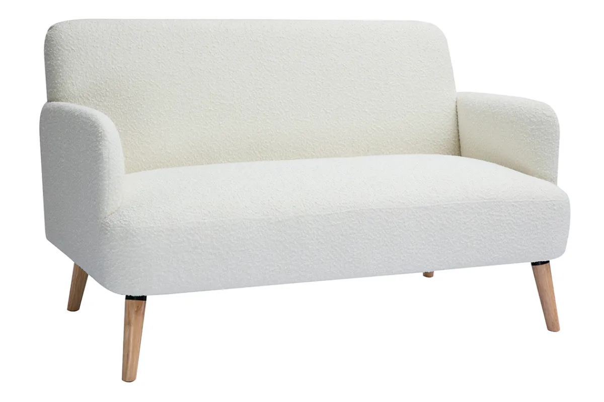 Miliboo Skandinavisches Sofa 2-Sitzer aus weißem Stoff mit Bouclé-Wolleffekt und hellem Holz ISKO* Design-sofas