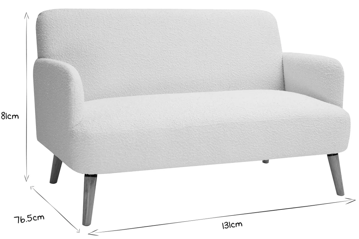 Miliboo Skandinavisches Sofa 2-Sitzer aus weißem Stoff mit Bouclé-Wolleffekt und hellem Holz ISKO* Design-sofas
