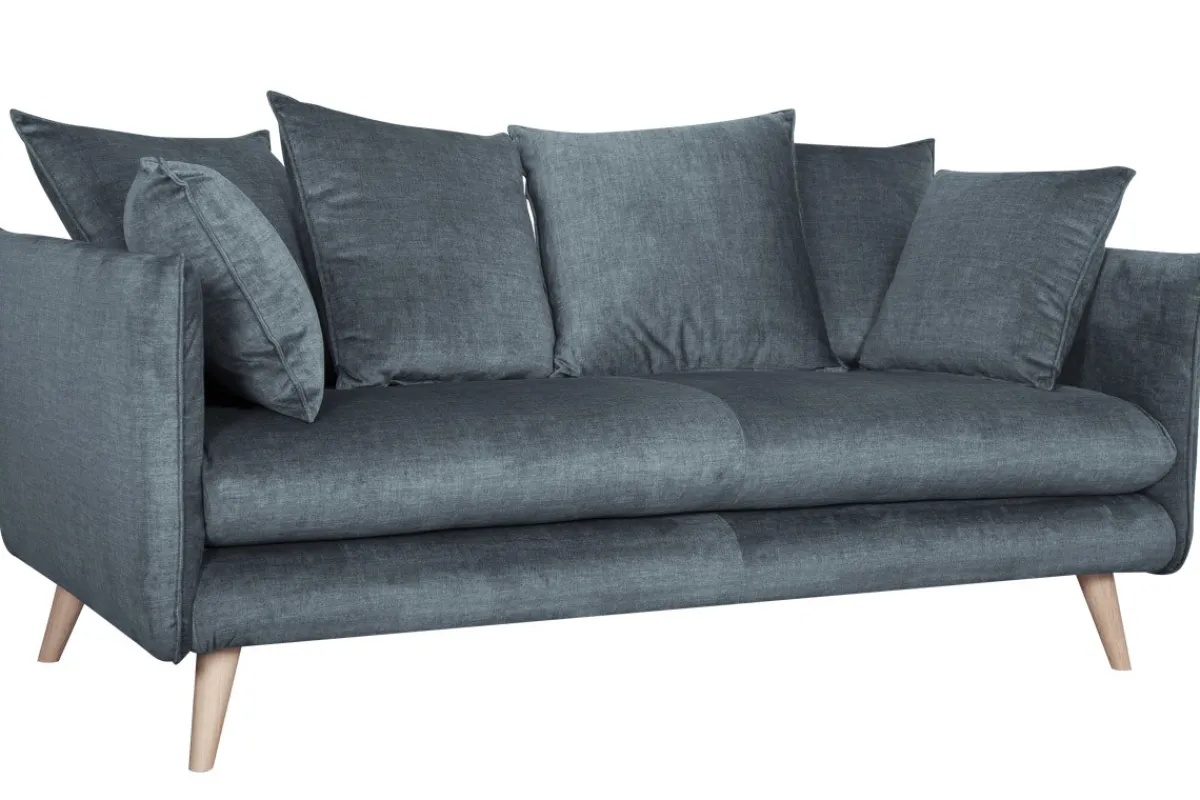 Miliboo Skandinavisches Sofa 3-Sitzer aus blaugrauem Stoff und hellem Holz OLYMPIA* Design-sofas