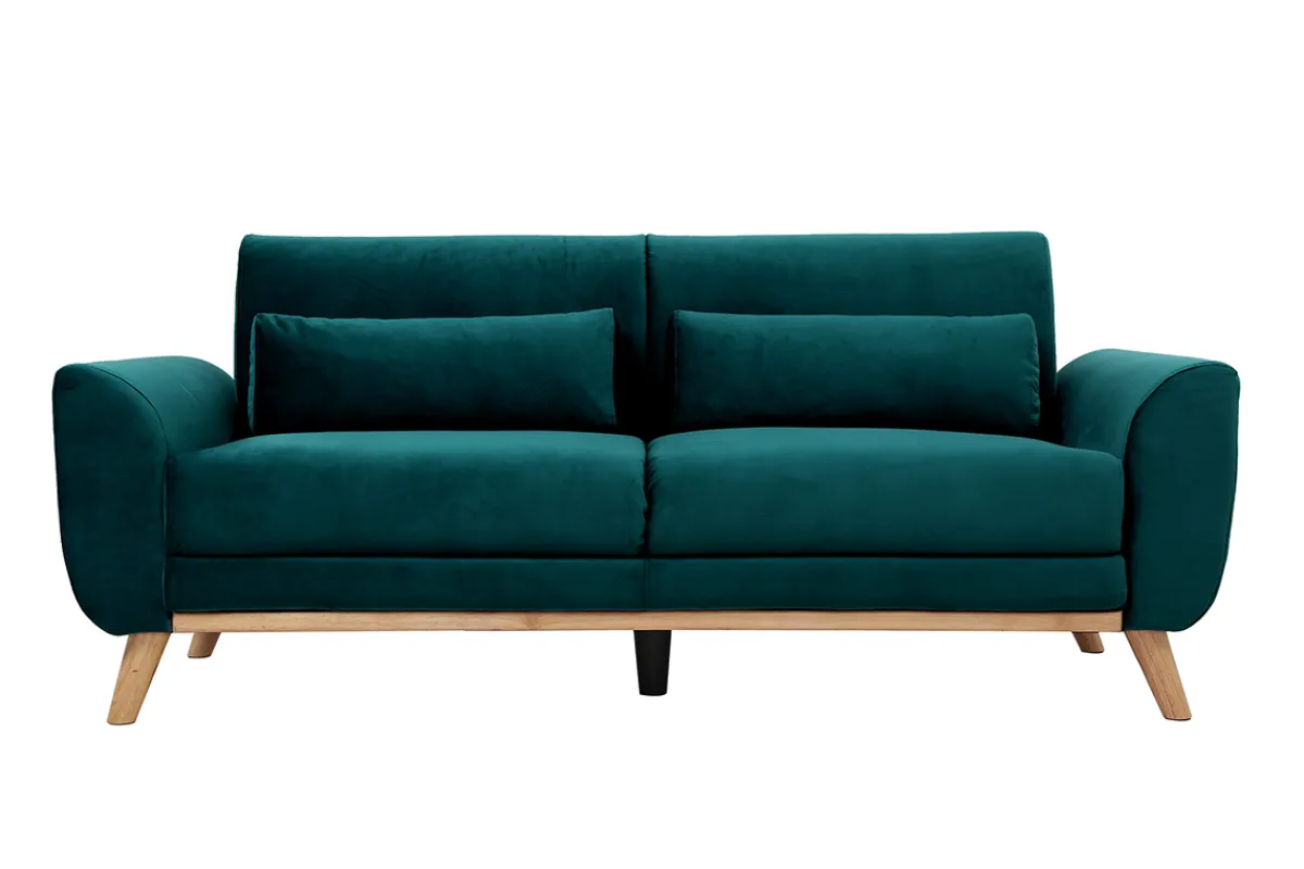 Miliboo Skandinavisches Sofa 3-Sitzer Samt Petrolblau EKTOR* Design-sofas