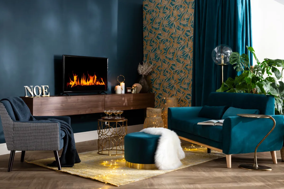 Miliboo Skandinavisches Sofa 3-Sitzer Samt Petrolblau EKTOR* Design-sofas