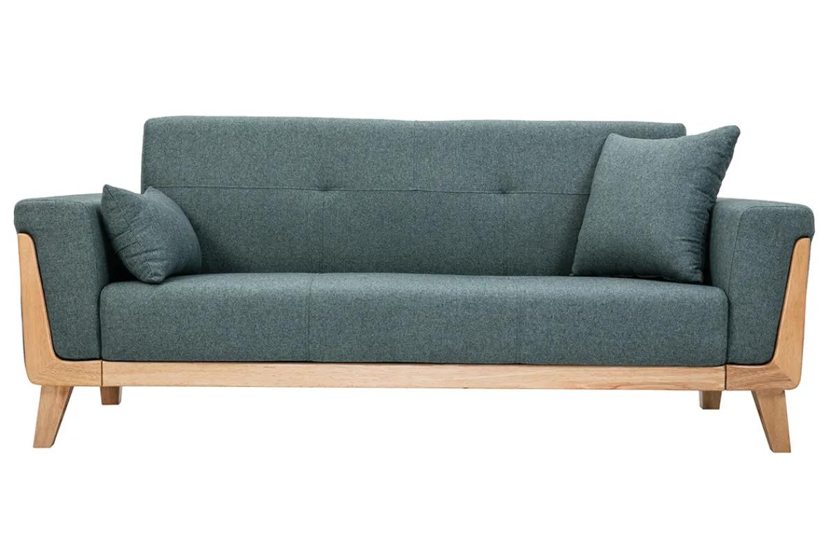 Miliboo Skandinavisches Sofa 3-Sitzer aus graugrünem Stoff und hellem Holz FJORD* Design-sofas