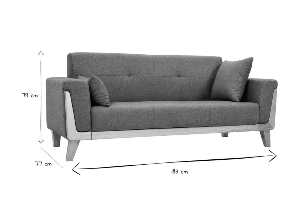 Miliboo Skandinavisches Sofa 3-Sitzer aus graugrünem Stoff und hellem Holz FJORD* Design-sofas