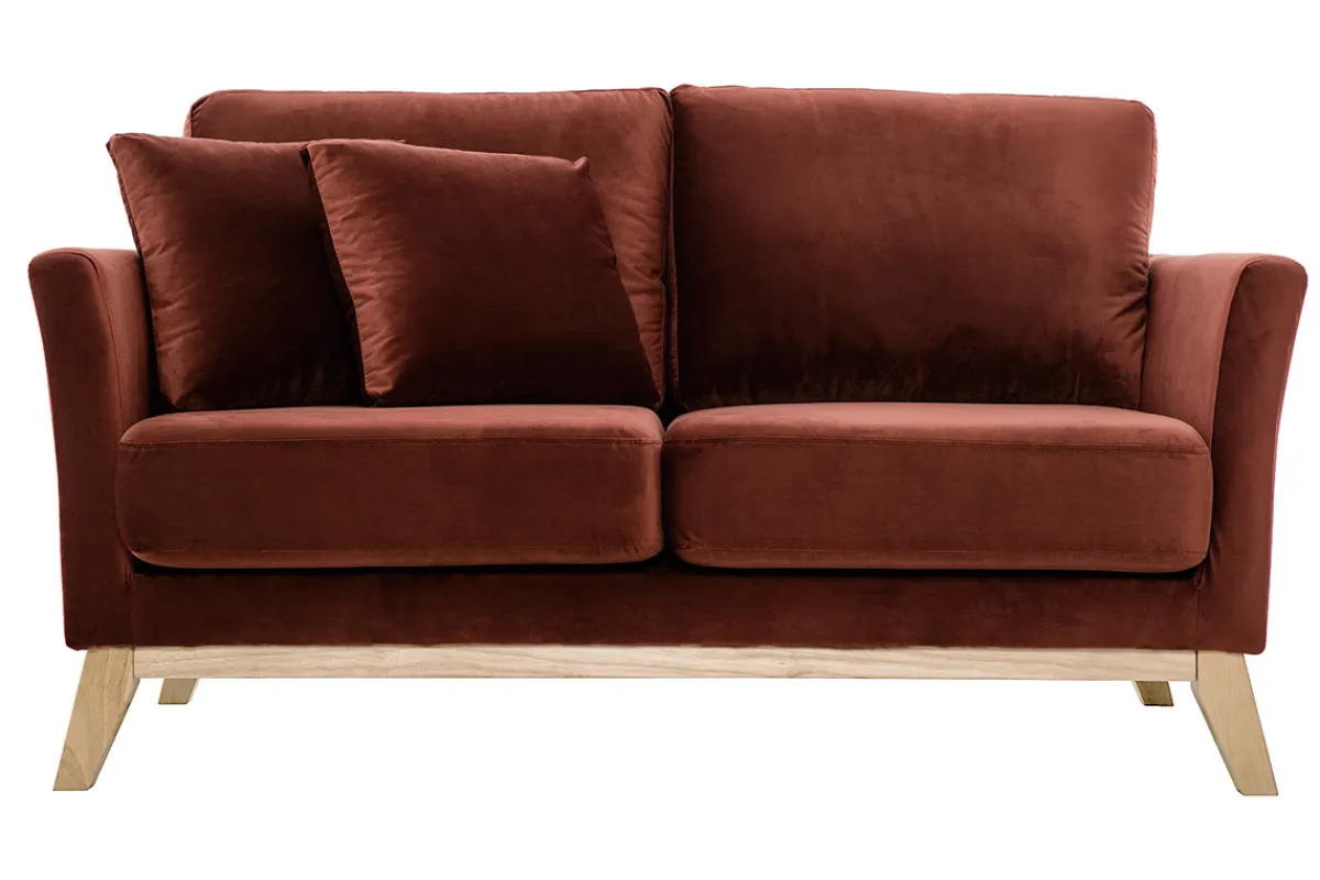 Miliboo Skandinavisches Zweisitzer-Sofa mit abnehmbarem Bezug und bordeauxrotem Samt OSLO* Design-sofas