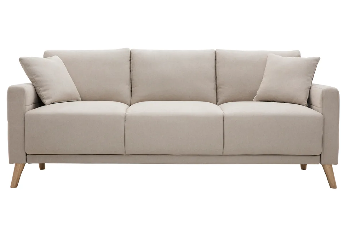 Miliboo Sofa aus beigem Stoff und hellem Holz 3-Sitzer MUNIK* Design-sofas