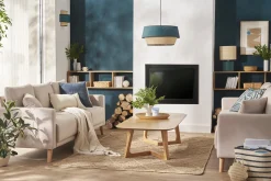 Miliboo Sofa aus beigem Stoff und hellem Holz 3-Sitzer MUNIK* Design-sofas