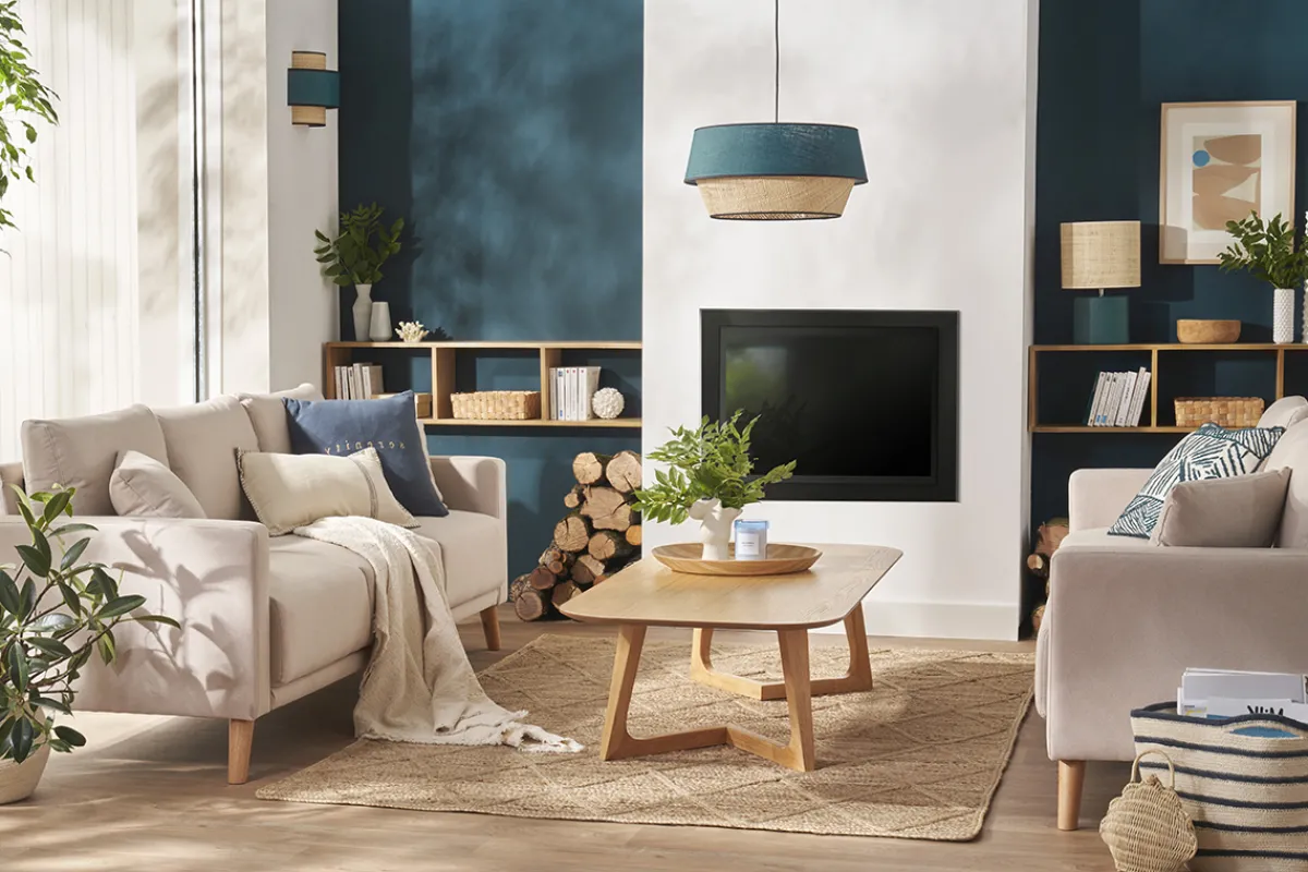 Miliboo Sofa aus beigem Stoff und hellem Holz 3-Sitzer MUNIK* Design-sofas