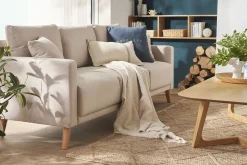 Miliboo Sofa aus beigem Stoff und hellem Holz 3-Sitzer MUNIK* Design-sofas