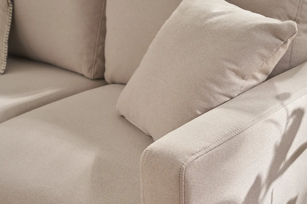 Miliboo Sofa aus beigem Stoff und hellem Holz 3-Sitzer MUNIK* Design-sofas