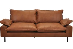 Miliboo Sofa aus Leder in Antikoptik in Cognacbraun und schwarzem Metall 3-Sitzer DORY* Ledersofas