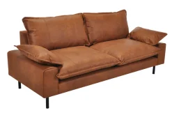 Miliboo Sofa aus Leder in Antikoptik in Cognacbraun und schwarzem Metall 3-Sitzer DORY* Ledersofas