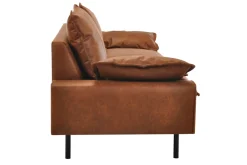Miliboo Sofa aus Leder in Antikoptik in Cognacbraun und schwarzem Metall 3-Sitzer DORY* Ledersofas