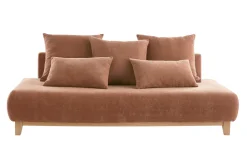 Miliboo Sofa aus terracottafarbenem Stoff mit Samteffekt und hellem Holz 3-Sitzer B200 cm ODEON* Design-sofas