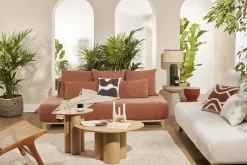 Miliboo Sofa aus terracottafarbenem Stoff mit Samteffekt und hellem Holz 3-Sitzer B200 cm ODEON* Design-sofas