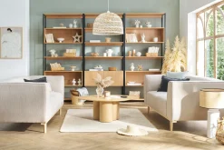 Miliboo Sofa beiger Stoff und Holz 2-3 Sitzer MORRIS* Design-sofas