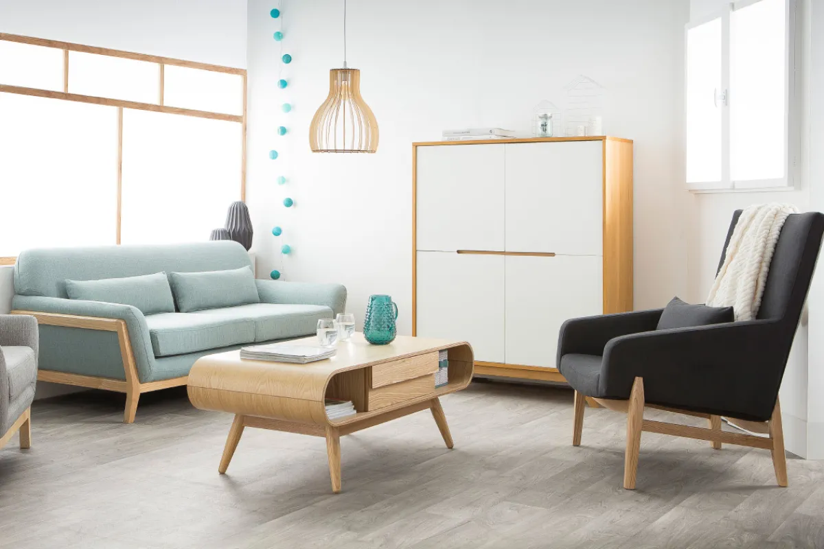 Miliboo Sofa skandinavisch 3 Plätze Lagunenblau Holzbeine YOKO* Design-sofas