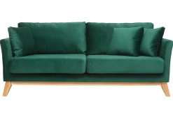 Miliboo Sofa skandinavisch 3 Plätze Samt midnight green Holzbeine OSLO* Design-sofas