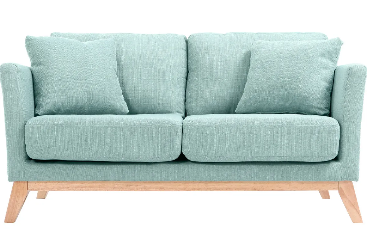 Miliboo Sofa skandinavisch 2 Plätze Lagunenblau und helle Holzbeine OSLO* Design-sofas