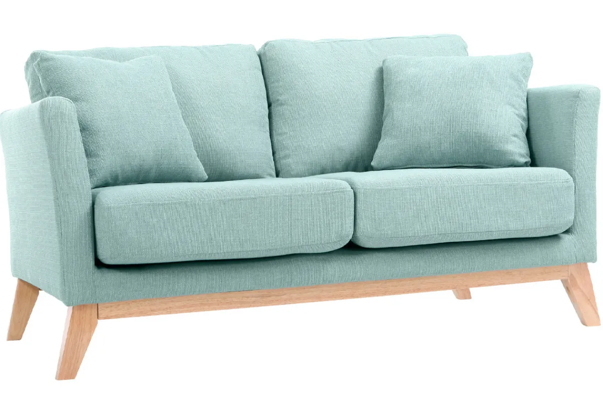 Miliboo Sofa skandinavisch 2 Plätze Lagunenblau und helle Holzbeine OSLO* Design-sofas