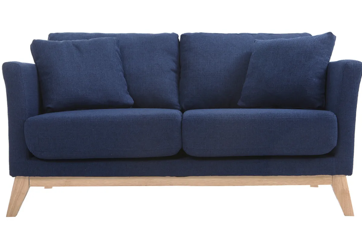 Miliboo Sofa skandinavisch 2 Plätze Dunkelblau und helle Holzbeine OSLO* Design-sofas