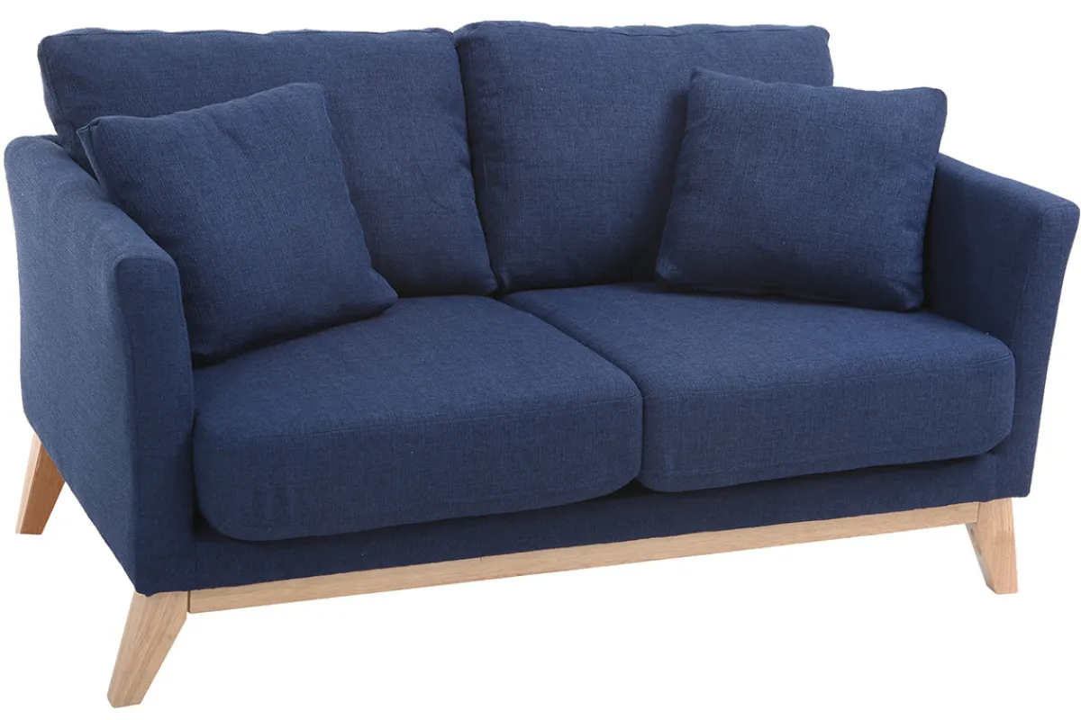 Miliboo Sofa skandinavisch 2 Plätze Dunkelblau und helle Holzbeine OSLO* Design-sofas