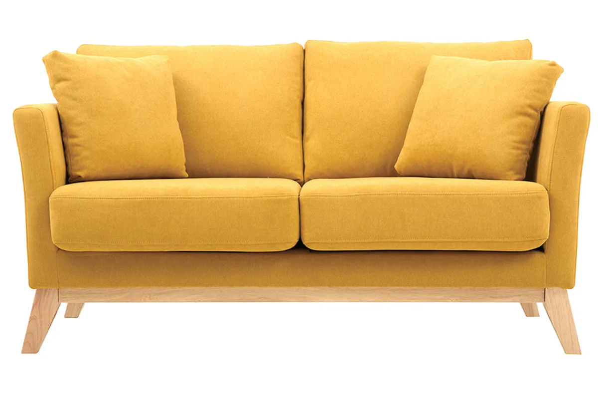 Miliboo Sofa skandinavisch 2 Plätze Senfgelb helle Holzbeine OSLO* Design-sofas