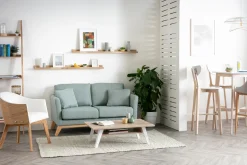 Miliboo Sofa skandinavisch 2 Plätze Senfgelb helle Holzbeine OSLO* Design-sofas