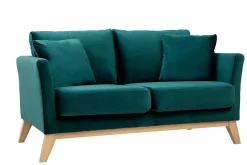 Miliboo Sofa skandinavisch 2 Plätze Samt Blaugrün helle Holzbeine OSLO* Design-sofas