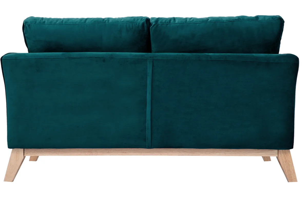 Miliboo Sofa skandinavisch 2 Plätze Samt Blaugrün helle Holzbeine OSLO* Design-sofas