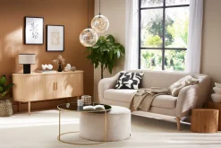Miliboo Sofa skandinavisch naturbeiger Stoff und Holz 3 Sitzer ISIS* Design-sofas