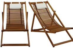 Miliboo Sonnenliege aus Massivholz mit weißem Stoffkissen (2er-Set) MOONA* Gartenliegen