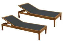Miliboo Sonnenliegen dunkelgrau und Massivholz (2er-Set) NAVEEN* Gartenliegen