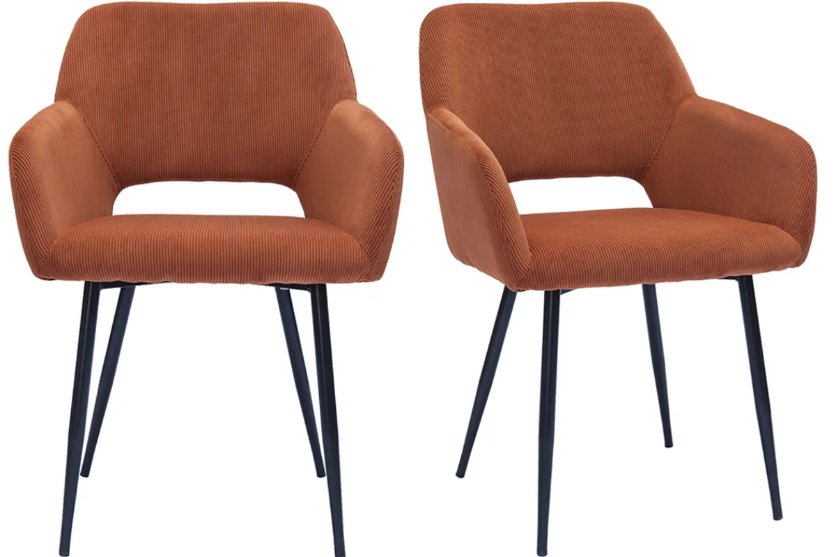 Miliboo Stühle aus Cordstoff in Terracotta und schwarzem Metall (2er-Set) LAURETTE* Design-stühle