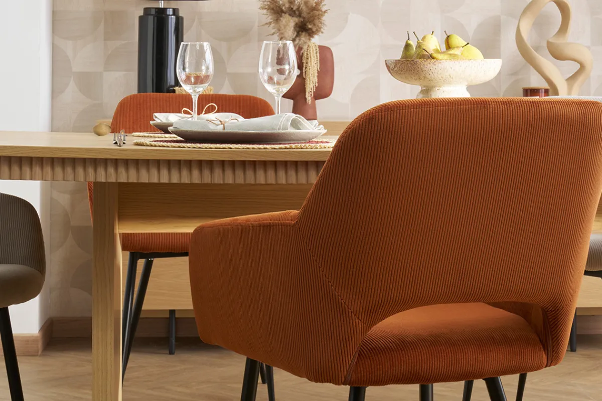 Miliboo Stühle aus Cordstoff in Terracotta und schwarzem Metall (2er-Set) LAURETTE* Design-stühle