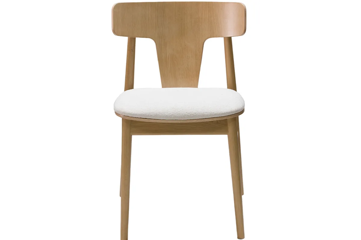 Miliboo Stühle aus hellem Eichenholz und Stoff mit Bouclé-Wolleffekt in Ecru (2er-Set) LOUISA* Design-stühle|Holzstühle