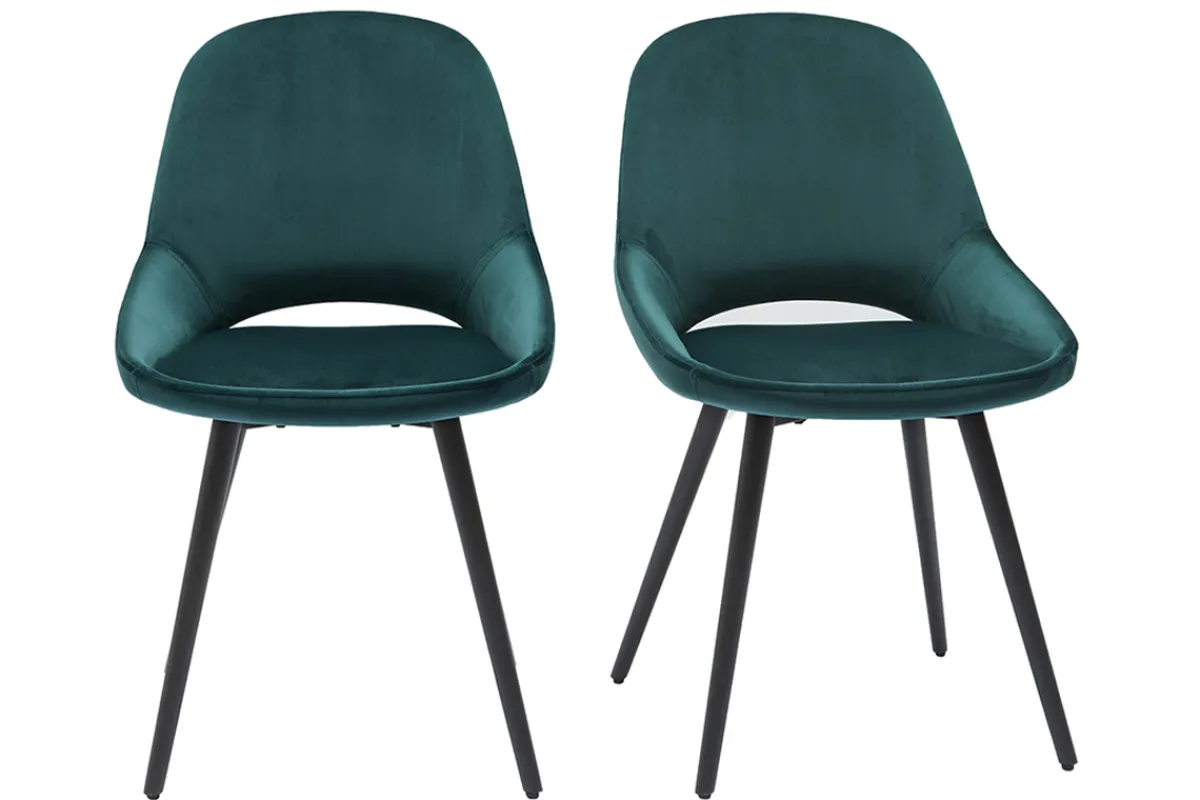 Miliboo Stühle aus petrolblauem Samt und schwarzem Metall (2er-Set) BODEGA* Design-stühle