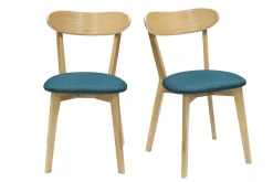 Miliboo Stühle im Eichen-Vintage und pfauenblaue Sitzfläche (2er-Set) DOVE* Design-stühle|Holzstühle