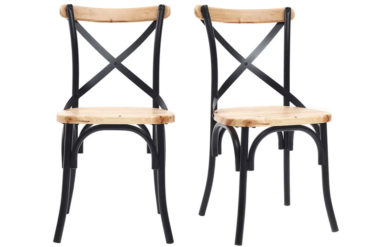 Miliboo Stühle Industrie-Stil schwarzes Metall und Holz (2er-Set) JAKE* Design-stühle|Holzstühle