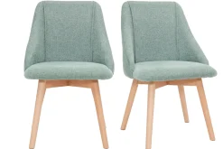 Miliboo Stühle mit Stoff in strukturiertem Samteffekt in Grün und hellem Holz (2er-Set) HIGGINS* Design-stühle