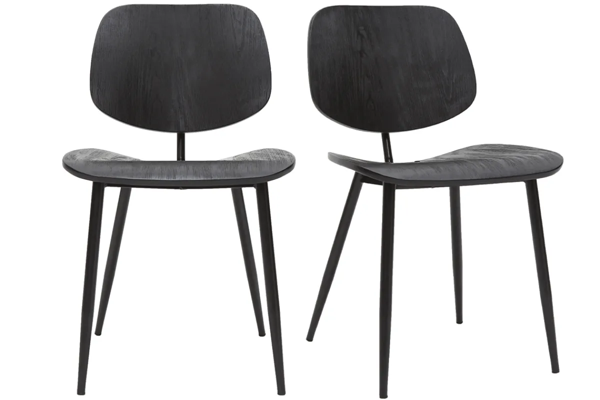 Miliboo Stühle schwarzes Holz und schwarzes Metall (2er-Set) TOBIAS* Design-stühle|Holzstühle