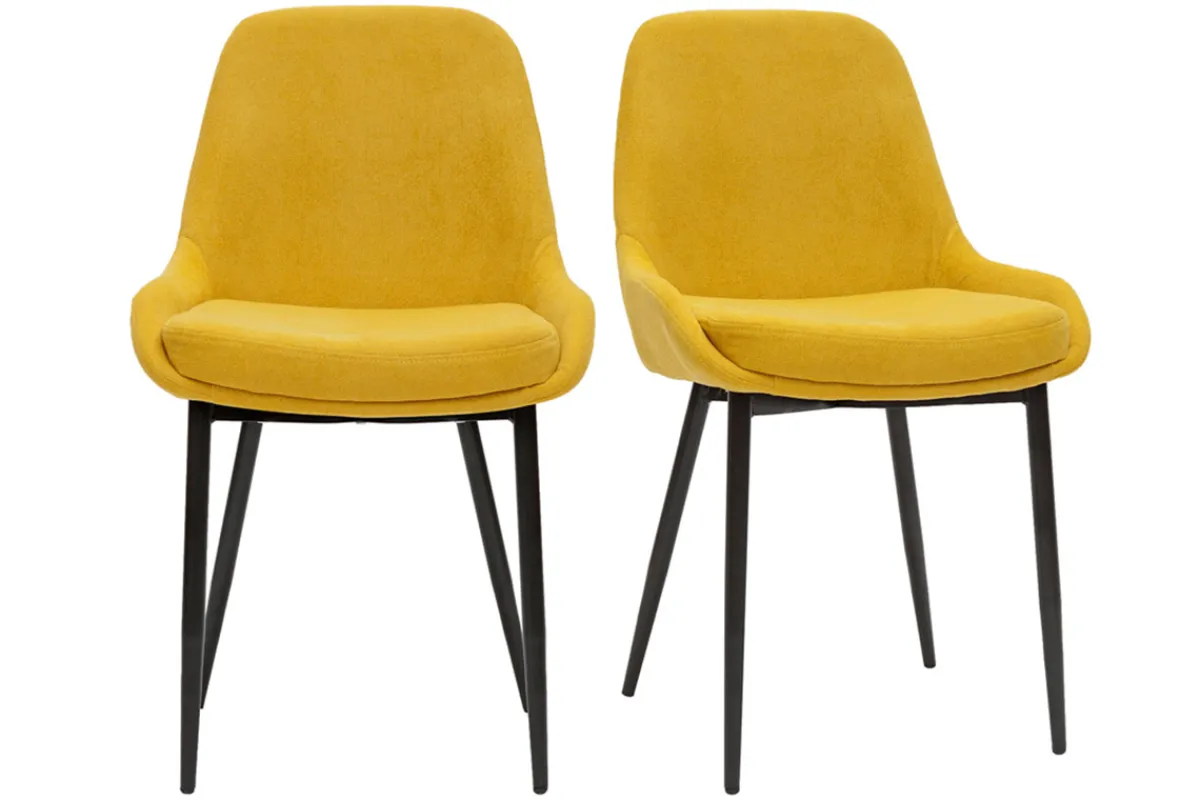 Miliboo Stühle senfgelber Stoff mit Samteffekt schwarzer Metallfuß 2er-Set HOLO* Design-stühle