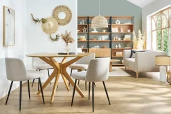 Miliboo Stühle Stoff mit strukturiertem Samteffekt in Beige und schwarze Metallfüße (2er-Set) MONTI* Design-stühle