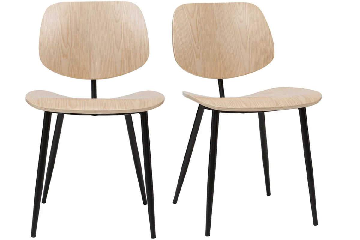 Miliboo Stühle TOBIAS helles Holz und schwarzes Metall 2er-Set* Design-stühle|Holzstühle