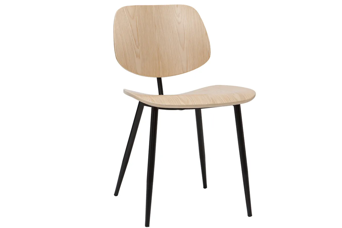 Miliboo Stühle TOBIAS helles Holz und schwarzes Metall 2er-Set* Design-stühle|Holzstühle