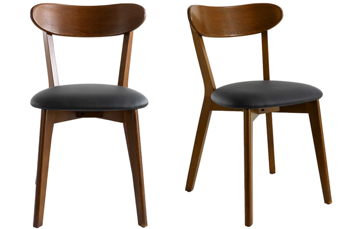 Miliboo Stühle Vintage dunkles Holz und schwarze Sitzfläche (2er-Set) DOVE* Design-stühle|Holzstühle