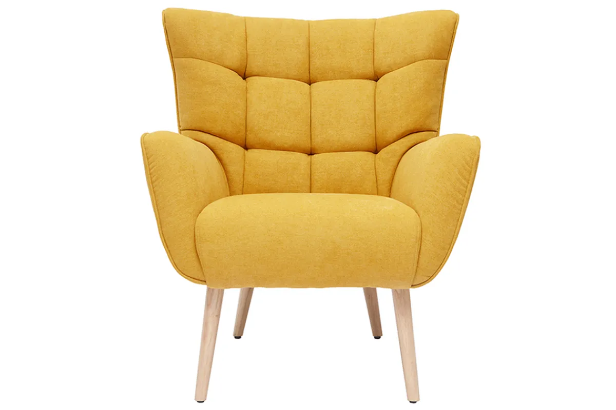 Miliboo Stoffsessel mit senfgelbem Samteffekt und Holzfüßen AVERY* Design-sessel|Sessel