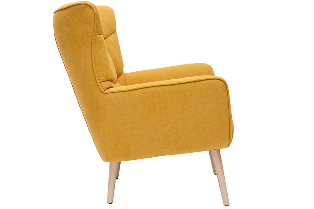 Miliboo Stoffsessel mit senfgelbem Samteffekt und Holzfüßen AVERY* Design-sessel|Sessel